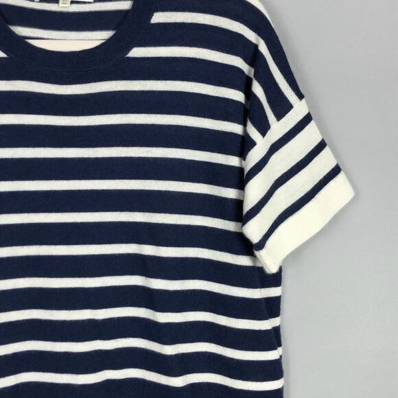 Madewell Cashmere Sweater Tee XS Loose Navy Blue Cream Striped Nautical Casual - Picture 4 of 6